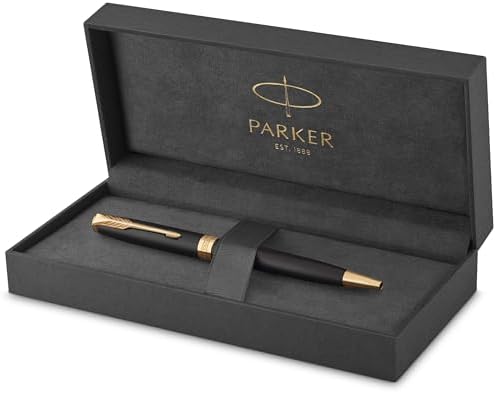 Parker Sonnet Ballpoint Pen | Matte Black Lacquer with Gold Trim | Medium Point Black Ink | Gift Box