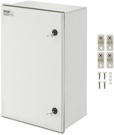 VEVOR Fiberglass Enclosure 23.6 x 15.7 x 9.1 Electrical Enclosure Box NEMA 3X Electronic Equipment Enclosure Box IP65 Weatherproof Wall-Mounted Electrical Enclosure with Hinges & Quarter-Turn Latches