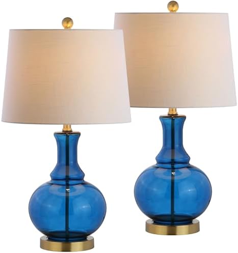 JONATHAN Y Lavelle 25" Glass Lamp, Cobalt Blue/Brass Gold, Set of 2