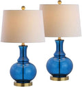 JONATHAN Y Lavelle 25" Glass Lamp, Cobalt Blue/Brass Gold, Set of 2