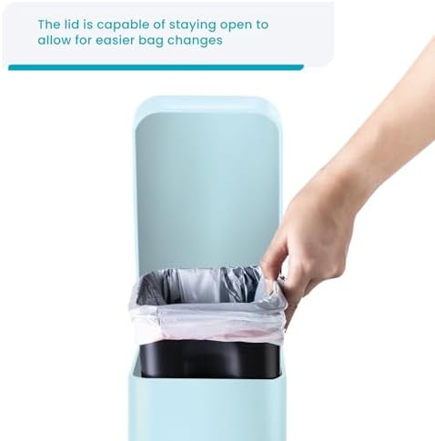 Home Zone Living 2-Pack 1.3 Gallon Small Powder Blue Bathroom Trash Can with Lid and Step Pedal, Stainless Steel Wastebasket with Slim Design for Home and Office, 5 Liters