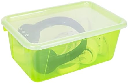 Storex Small Cubby Bins – Plastic Storage Containers for Classroom with Non-Snap Lid, 12.2 x 7.8 x 5.1 inches, Tint Green, 5-Pack (62483A05C)