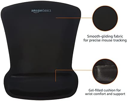 Amazon Basics Ergonomic Mouse Pad with Wrist Support for Pain Relief, Gel-Filled Cushion, Non-Slip Rubber Grip Base, 10.1 x 8.1 Inches, Black