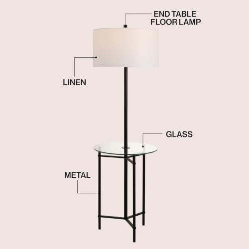 JONATHAN Y Chuck 59" Modern Black Metal Floor Lamp with Glass Tray Table