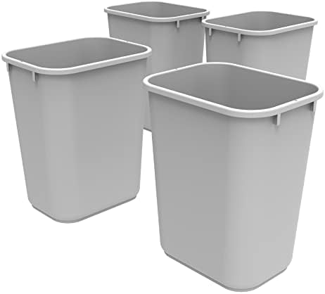 Storex Large/Tall Waste Basket, Gray, 15.5 x 11 x 20.75 Inches, 4-Pack (00701C04C)