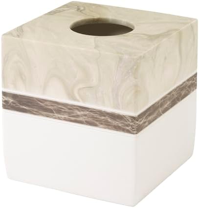 IZOD – Tissue Box Cover, Hand-Painted Resin with Marble Look Colorblock Design, Modern Home Decor – Perfect for Bathrooms, Bedrooms, Kitchens or Offices (Tidal)