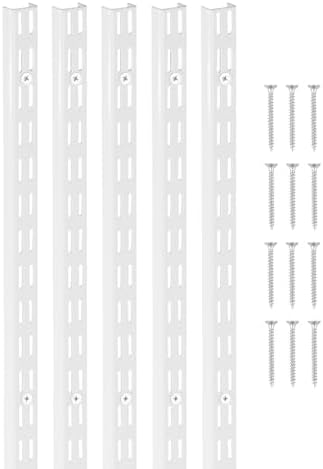 VEVOR Shelf Pilaster, 60-inch 5 Pack, Dual Track Upright Wall Shelving System, Heavy Duty Support System Twin Slot Shelf Rails, 25 Screws, Suitable for Cabinet Closet Organization Storage, Silver