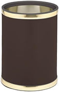 Kraftware Sophisticates Round Wastebasket, 11", Brown with Polished Brass Color