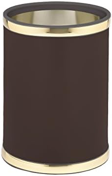 Kraftware Sophisticates Round Wastebasket, 11", Brown with Polished Brass Color