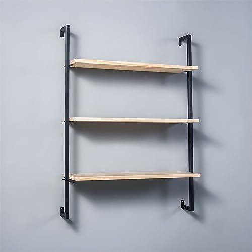 Contemporary Wall Unit Bookcase Metal Frame Pine Wood Shelf Bookshelf Wall-Mounted Bookshelf Wrought Iron Bag Rack Multi-Layer Clothing Store Decoration Black Wood 23.6" L x 9.8" W x 42.5" H