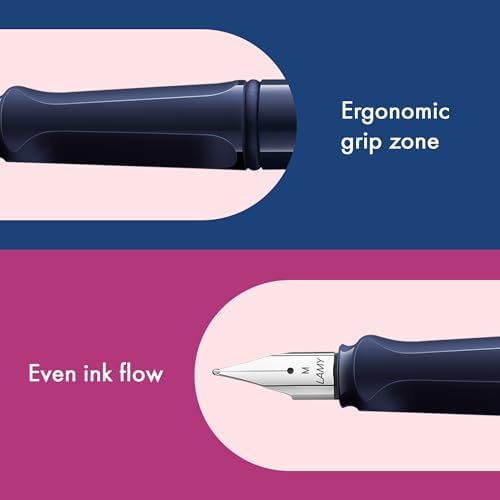 LAMY safari dark dusk - Fountain Pen with ergonomic grip & polished steel nib in size M - ideal for any Writing & Calligraphy - including LAMY T 10 blue cartridge - Right-Handed