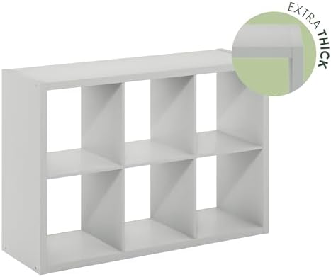 Furinno Cubicle Book Shelf Set of 2, 6-Cube Bookshelf, Light Grey