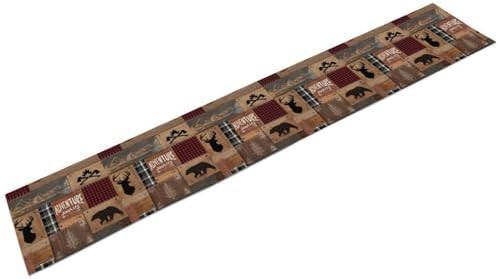 Rustic Cabin Moose Deer Bear Table Runner, Retro Bear Cottage Country Style Cabin Farmhouse Dinner Runner for Home Kitchen Dining Table Decoration 13"x108"