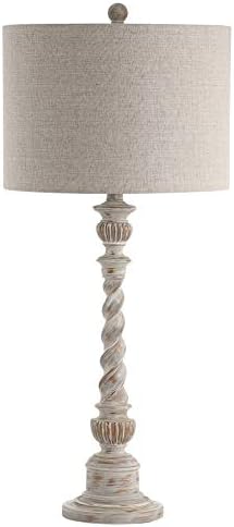 JONATHAN Y Regent Rustic Table Lamp 33" Resin Wood-Look, White Wash