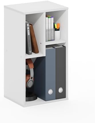 Furinno DALY Book Shelf, 3-Cube Bookshelf, Cube Storage Organizer Bookcase with Irregular Compartments, 9.4 x 11.7 x 21.3, for Living Room, Bedroom, Home Office, White