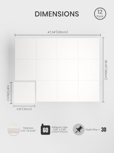 Bumusty 48"x 36" Large Felt Bulletin Board Tiles, Milky White