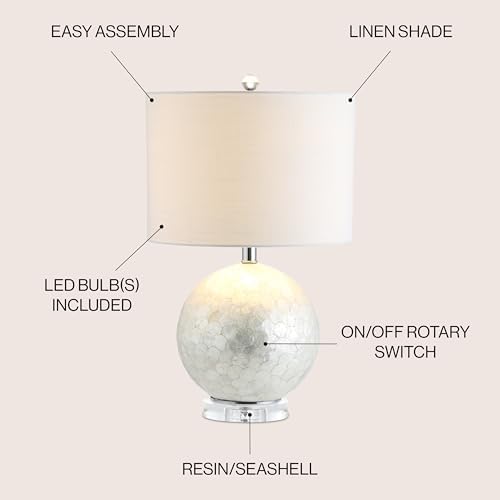 JONATHAN Y Zuri Table Lamp Capiz Seashell Sphere 23.5", Pearl White