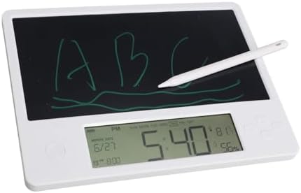 Electronic Calendar with Notepad Time Date Temperature Humidity Display Rechargeable Desktop Calendar LCD Writing Tablet for Office Business Home
