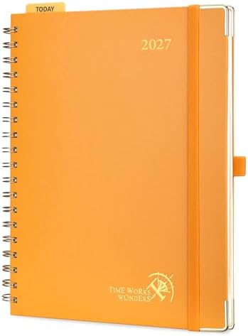 POPRUN 2027 Planner Daily Weekly and Monthly Calendar with Hourly Schedule, Monthly Tabs(Large Size 10'' x 8'' Wire-Bound Hard Cover) - Agenda 2027 (Jan.2027-Dec.2027) - Orange