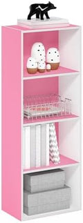 Furinno LUDER 4-Tier Book Shelf, Open Shelves Bookshelf, Pink/White | 9 x 15.6 x 41.7, Closed Back, Modern Bookcase, for Living Room, Bedroom, Home Office