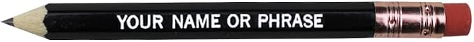EZPENCILS & GIFTS - Golf Pencils Tipped with Eraser (1/2 a Pencil - Pew Pencils) - Black Colored Barrel - FREE-PERSONALIZATION - 2HB Black Lead - Custom Text - Non-Smear Eraser – Package of 10
