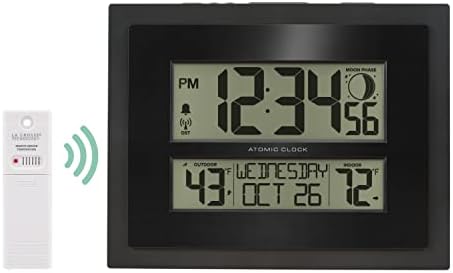La Crosse Technology 513-75624-INT Digital Atomic Clock with Outdoor Temperature and Moon Phase,Black