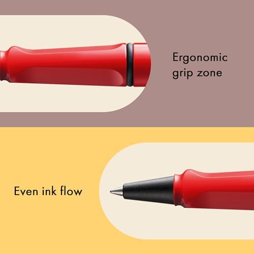 Lamy safari red - Rollerball Pen with ergonomic grip & line width M - for pleasant long writing - made of robust ASA plastic - including rollerball refill M 63 in black
