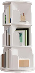 GAMAK Rotating Bookshelf Tower for Kids 360 Display 2-4 Tier Floor Standing Bookcase Revolving Bookcase Tower Small Corner Bookshelf for Small Space (Color : White, Size : Round_Three)