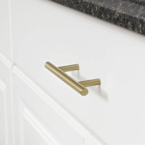 Amazon Basics Euro Bar Cabinet Pulls, Kitchen Cabinet Handles, Drawer Handles, 1/2-inch Diameter, 5.38-inch Length, 3-inch Hole Center, Golden Champagne, 10-Pack