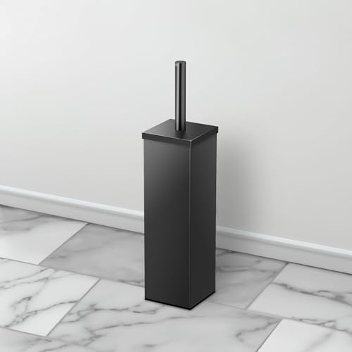 Gatco Small Bathroom Trash Can with Lid and Toilet Brush Set, Square 3 Gallon Stainless Steel Wastebasket, Under Sink, Matte Black, for Bathroom, Bedroom, Office (2972)