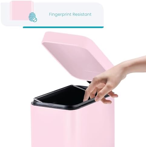 Home Zone Living 2-Pack 1.3 Gallon Small Pink Bathroom Trash Can with Lid and Step Pedal, Stainless Steel Wastebasket with Slim Design for Home and Office, 5 Liters