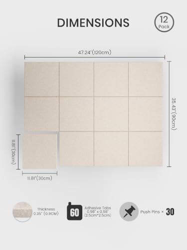 Bumusty 48"x 36" Large Felt Bulletin Board Tiles, Oatmeal