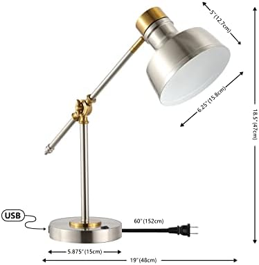JONATHAN Y Allegra Metal Task Desk Lamp USB Port 18.5", Nickel/Brass Gold