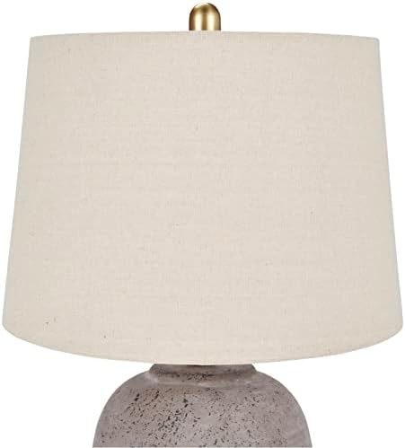 Nourison Home 23" Greyish Brown Earth Tone Rustic Farmhouse Ceramic Table Lamp for Bedroom, Living Room, Dining, Office, with Beige Linen Shade