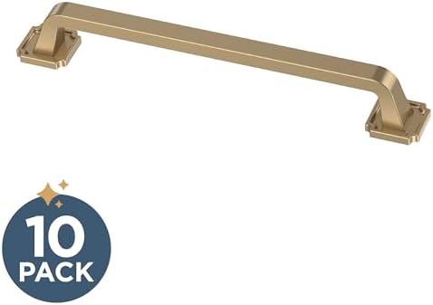 Franklin Brass 10 Pack Champagne Bronze Gold Cabinet Handles 6-5/16 inch (160mm) Kitchen Cabinet Handles and Drawer Pulls for Cupboards and Dressers |Notched Backplate