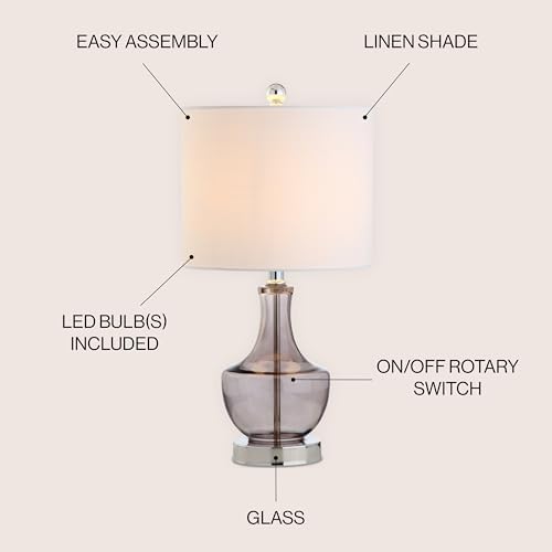 JONATHAN Y Colette 20" Glass Mini Bedside Table Lamp, Smoke Gray