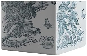 JONATHAN Y Audrey 24.5" Chinoiserie Square Ceramic Table Lamp, Blue/White
