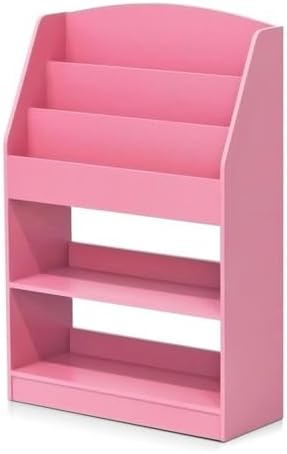 Furinno LOVA Book Shelf, 5-Tier Magazine Bookshelf, Bookcase with Open Shelves Storage, 9.4 x 24.6 x 37, for Living Room, Bedroom, Home Office, Pink