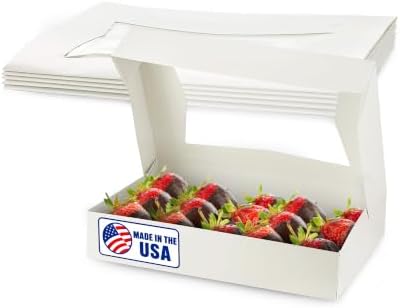 MT Products 12" x 8" x 2.25" White Bakery Boxes with Window (5 Pack) - Auto Pop-Up Paperboard Treat Boxes for Chocolate Covered Strawberries, Cookies, Donuts & Pastries - Made in USA