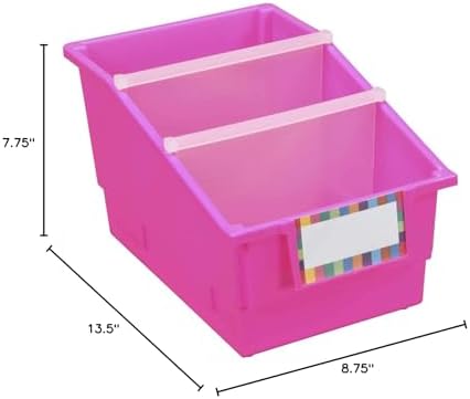 Really Good Stuff Pink Chapter Book Classroom Library Bins with Dividers