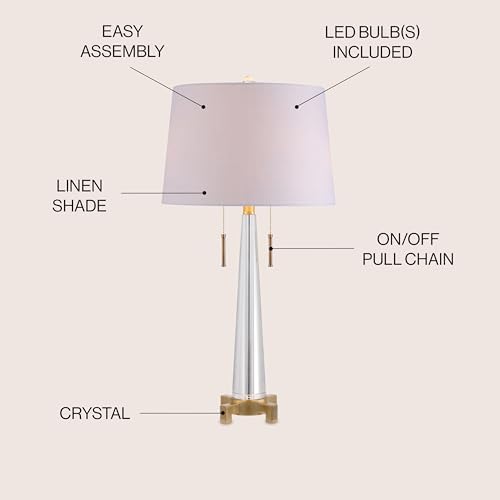 JONATHAN Y Zoe 2-Light Crystal Metal Table Lamp 29.5", Clear/Brass Gold