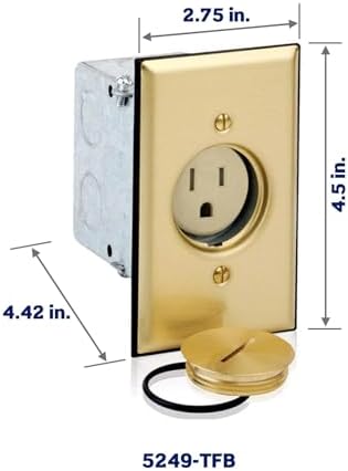 Leviton 1-Gang Single Receptacle Floor Box, Tamper-Resistant, Brass Finish, 15-Amp, 125V, 5249-TFB
