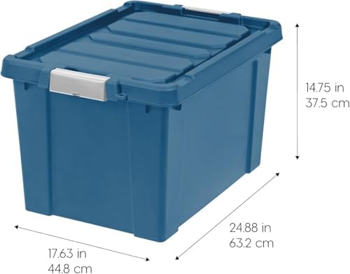 Bundle of IRIS USA 6 Gallon Plastic Wastebasket 3-Pack + 20 Gallon Lockable Storage Bins 4-Pack + 35 Qt File Box 4-Pack Eco Friendly Sustainable, Navy Made with Recycled Materials