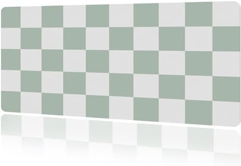 Checkered White and Green Desk Mat Large Gaming Mouse Pad Cozy