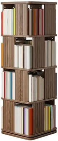 GAMAK Rotating Bookshelf 2-4 Tier Revolving Bookcase 360 Display Floor Standing Bookcase Storage Rack Wood Book Shelf Organizer for Bedroom Living Room Study Room (Color : Walnut, Size : Four)
