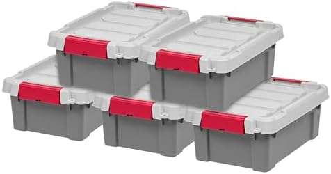 IRIS USA 5-Pack 3 Gal Heavy Duty Lockable Storage Totes with lids, Gray