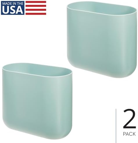 iDesign Small Slim Plastic Bathroom Trash Can, 2-Pack, Blue