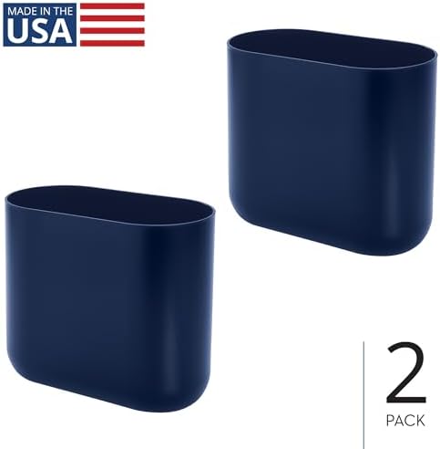 iDesign Small Slim Plastic Bathroom Trash Can, 2-Pack, Navy Blue