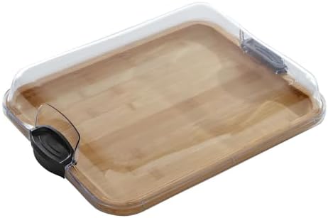 FAREBERWARE Build-A-Board Bamboo Cutting Board with Single Storage Compartment, Clear Locking Lid, Black Handles, Perfect for Charcuterie & Snacks, Pack of 2