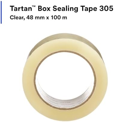 3M Tartan Box Sealing Tape 305, Clear, 1.88 in x 109.36 yds (48 mm x 100 m)